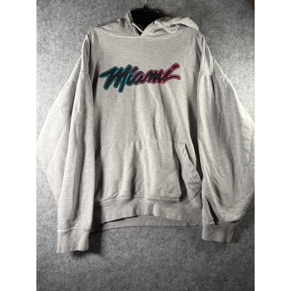 U.S. Apparel‎ Miami Graphic Hoodie Gray Fleece Pullover Mens Large Retro Style